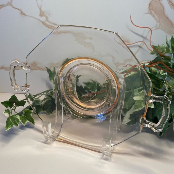 Unmarked Other - Blush Pink Depression Glass Footed Dish with Handles